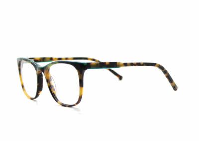 Bold tortoiseshell & green acetate glasses frames by Mr Foureyes (Rita style, angle shot)