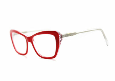 Bright crimson red acetate glasses frames by Mr Foureyes (Scarlett style, angle shot)
