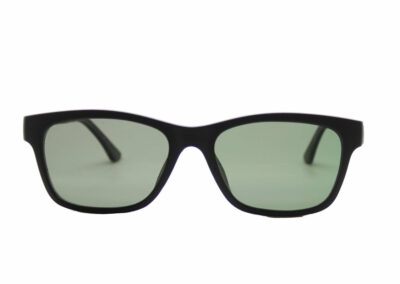 Taylor clip-on prescription sunglasses by Mr Foureyes front shot with clip-ons with grey polarised lenses